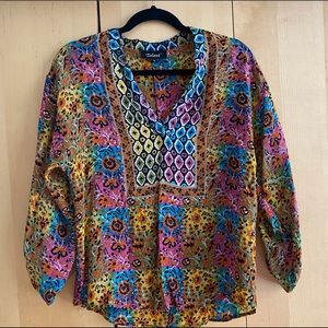 100%silk flowery Tolani blouse, size S